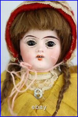 14 Antique Bisque Head Doll 74/0 German Leather Body Sleep Eyes