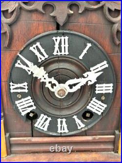 1890 Antique Early Cuckoo Mantel Clock German Black Forest Carved Bracket Clock