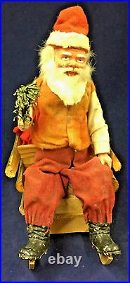 1920's Antique German Santa on Wood Sled with 14 Hand-carved Toys, Toy Bag 12