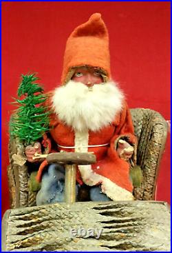 1920's Very Good Condition Antique German Santa in Woven Car with Toys 18 Long