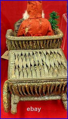 1920's Very Good Condition Antique German Santa in Woven Car with Toys 18 Long