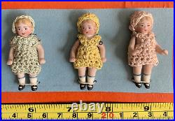 6 Antique German Hertwig bisque dolls Crocheted Clothes C1915 presentation card