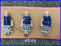 6 Antique German Mini all bisque dressed Dolls 1915 original presentation card