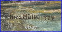 Antique 13 Oil Painting On Canvas German Landscape Lake Ducks Kate Sig. Müller