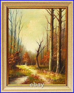 Antique 18 Oil Painting On Canvas German Autumn Landscape Forest Trees Sig