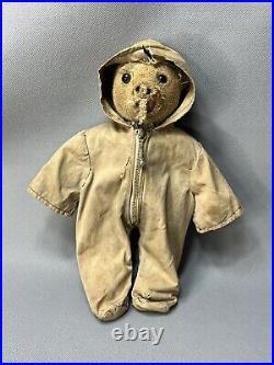 Antique 1910-20 German Steiff Teddy Bear White Pilot Flying Costume Button Eyes