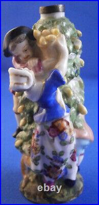 Antique 19tC German Porcelain Figural Perfume Bottle Flask Flacon Figurine Scent