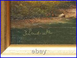 Antique 20 Oil Painting Canvas German Landscape River Couple Sig. B. Landrock