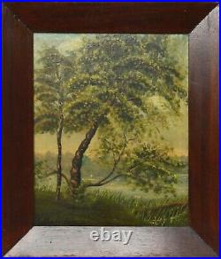 Antique 20 Oil Painting On Canvas German Landscape Lake Boat Trees Sig. Gift