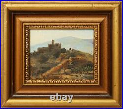 Antique 8 Oil Painting On Canvas On Wood German Castle On A Hill Landscape Gift