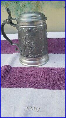 Antique Detailed Multi Figure German Pewter 6 Wine Cup Tankard Germany Early