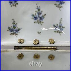 Antique Dresden German Hand-Painted Floral Porcelain Box with Bronze Hinge, Signed