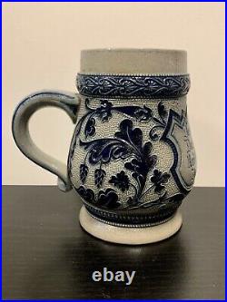 Antique Early 18th Century GERMAN WASTERWALD Cobalt Blue BEER COFFEE MUG Signed