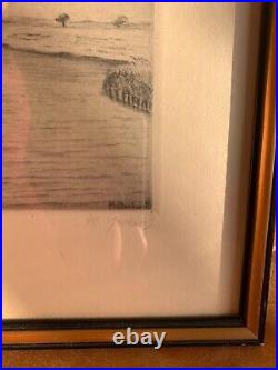 Antique Early 1900's German Framed Sailboat Etching/Drawing Signed M. Gerhardt