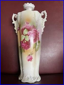 Antique Early 1900s Handpainted Ceramic German Rose Vase by Erdmann Suhl