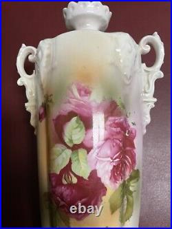 Antique Early 1900s Handpainted Ceramic German Rose Vase by Erdmann Suhl