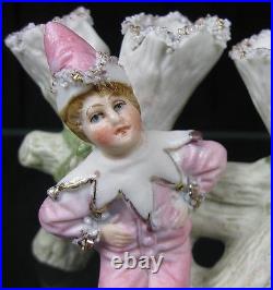 Antique Early 19th C German Porcelain Figurine Cute Gnome Wood Fence Vase