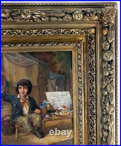 Antique Early 19th German Oil on Canvas of a Merchant Boy Signed Berger