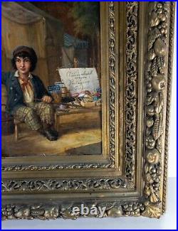 Antique Early 19th German Oil on Canvas of a Merchant Boy Signed Berger