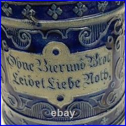 Antique Early German Cobalt Blue Salt Glazed 1/2l Beer Stein Griffins