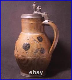 Antique Early German Saltglazed Stoneware Beer Stein Birnkrug Muskau c. 1820s