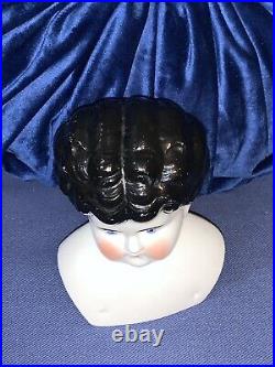 Antique GERMAN China Doll Head 5 Black Hair Porcelain