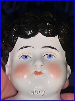 Antique GERMAN China Doll Head 5 Black Hair Porcelain