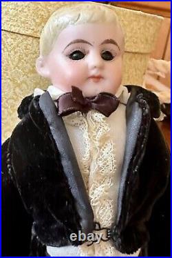 Antique GERMAN Glass Eyed American School Boy Doll 10 Rare Small Size
