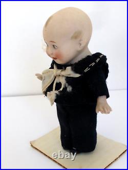 Antique German All Bisque Wide Awake Doll with Side Glance Eyes & Jointed Arms