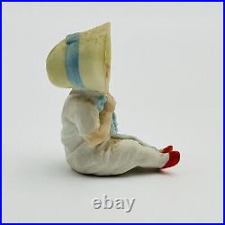 Antique German Bisque Baby Girl In Bonnet With Blue Ribbon & Red Shoes #20