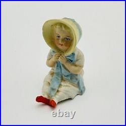 Antique German Bisque Baby Girl In Bonnet With Blue Ribbon & Red Shoes #20