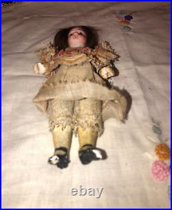 Antique German Bisque Head crude body doll 5 boy and girl