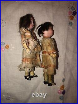 Antique German Bisque Head crude body doll 5 boy and girl