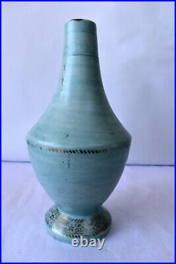 Antique German Bisque Vase Porcelain Gilt Floral Blue Bottle Flask Decorative K