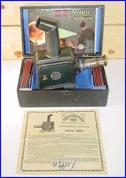 Antique German E. P. Magic Lantern Boxed/ Graphics/ Paperwork & 13 Glass Slides