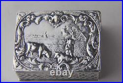 Antique German Hanau 800 Silver Rectangular Hinged Box with Embossed Farming Scene