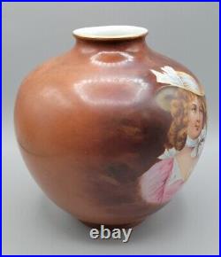 Antique German Heubach Portrait Wide Vase Circa 1915 6 Signed Klotzer 7 Wide
