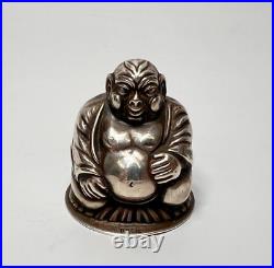 Antique German Laughing Buddha Sterling Silver Figurine Miniature Fritz Bemberg