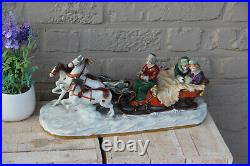 Antique German Scheibe alsbach porcelain Statue group sled horses figural 1920