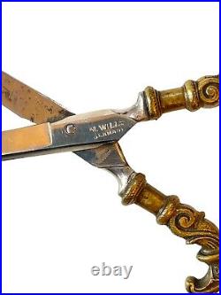 Antique German Sewing Metal Scissors in Brass Sheath Case Knights