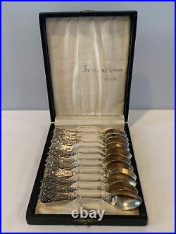 Antique German Silverplate Set of 11 Demitasse Spoons With Original Box Germany