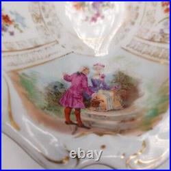 Antique German Victorian Courting scenes Gilt Gold Floral Bowls Pair