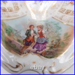 Antique German Victorian Courting scenes Gilt Gold Floral Bowls Pair
