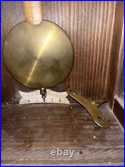 Antique German WallClock Walnut. Brass. Hinged Glass Door. Windingkey. Originalparts