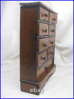 Antique German spice cabinet chest 9 drawer wood rack cupboard early wall decor