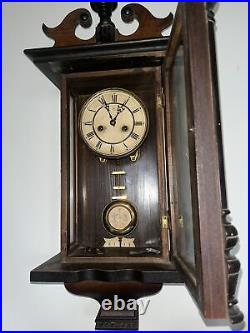 Antique Junghans Wall Clock, German Regulator Gong Chime. Missing Wood Ornaments