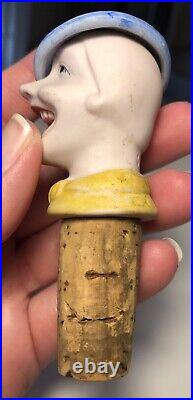 Antique Late 1800 Early 1900s German Laughing Lady / Gypsy Bottle Stopper Exc