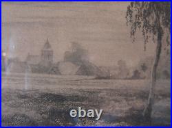 Antique Late 19th Early 20th Century German Signed Etching of Landscape