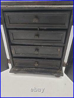 Antique Miniature French, German Wardrobe 10 Tall Very Early 5 Drawer Pre 1830