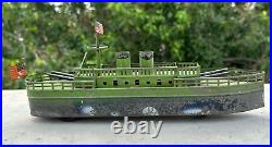Antique Old Rare Hand Made Paint Early German Wind Up Battle War Ship Tin Toy